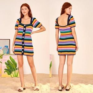 Farm Rio Rainbow Crochet Mini Dress In Multi NWT